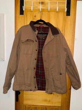 686 Men's Brown Canvas Field Jacket with Red Plaid Lining